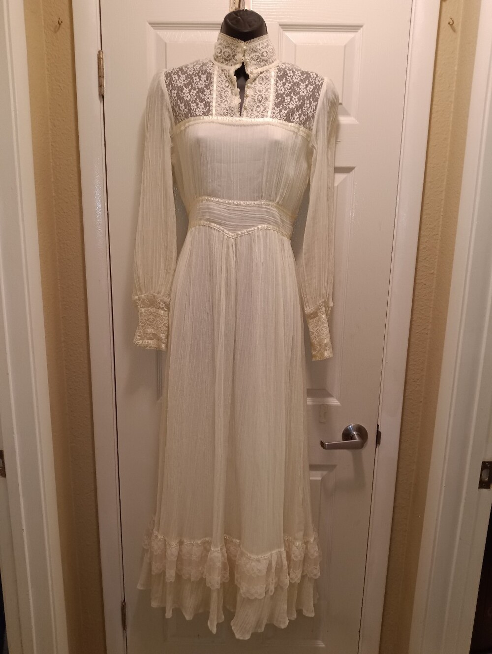 Gunne Sax Ethereal Boho Vintage Ivory Lace Maxi Dress Sz 7
